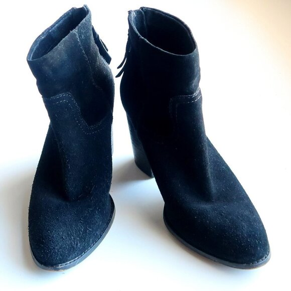 Splendid Anthropologie Black Suede Leather Block Heel Ankle Boots Booties 9.5 - Picture 5 of 15